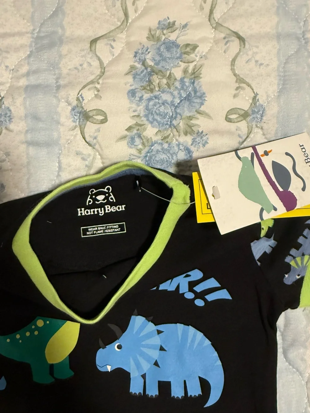 Toddler Dino Print Pajama Set - Black with Green & Blue